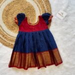 Budget Friendly Dark Blue & Maroon Kora Banarasi Silk Frock (Ready to Dispatch)