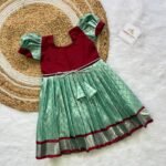 Pastel Green & Maroon Kanchipattu Frock (Ready to Dispatch)