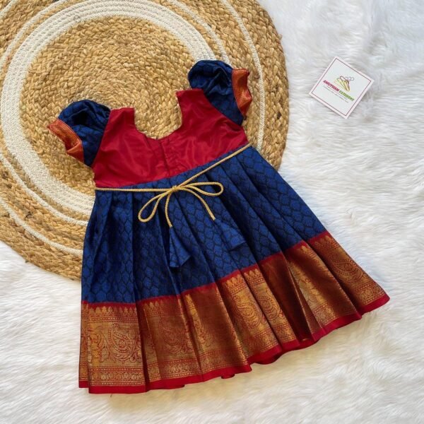 Budget Friendly Dark Blue & Maroon Kora Banarasi Silk Frock (Ready to Dispatch)