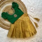 Gold Tissue Silk Skirt & Green Rawsilk Aariwork Top (Pre Booking)