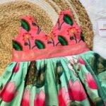 Most Demanding Pichwai Frock - Pastel Green & Orangish Peach Border  (Ready to Dispatch)