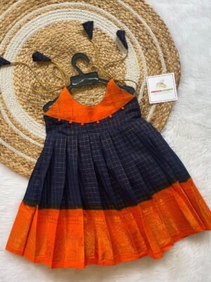 Dark Blue & Fanta Orange Combo Sungudi Cotton Frock (Ready to Dispatch)