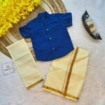 Blue Boys Silk Cotton Half Sleeves Shirt & Dhoti Set (Pre-Booking)