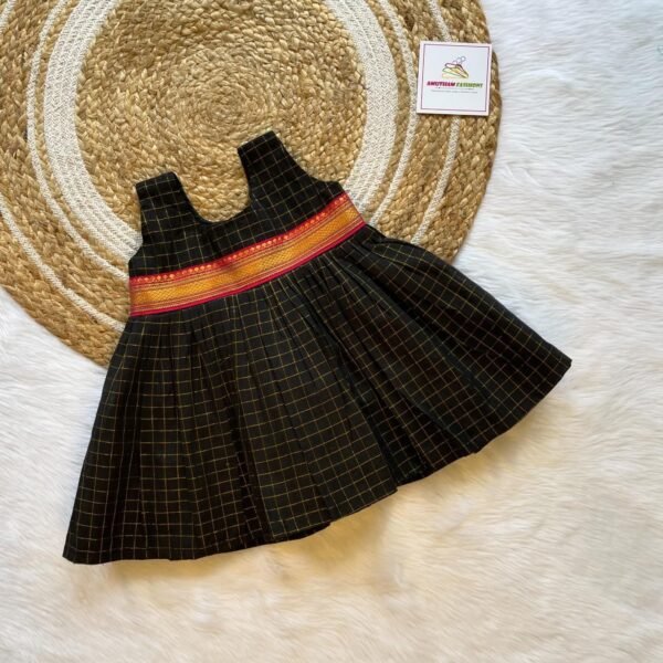 Black Pure Sungudi Cotton Frock - Knee Length (Pre Booking)