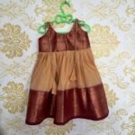 Cream Color Pattu Knot Frock With Maroon Border  - Midi length (Ready To Dispatch)