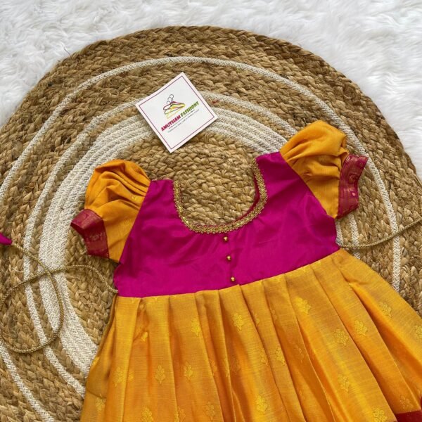 Yellow & Pink Kora Muslin Silk Frock (Ready to Dispatch)