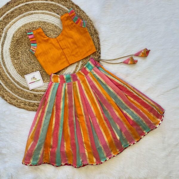 Multi Color Semi Banarasi Skirt & Mustard yellow raw silk top - (Ready to Dispatch)