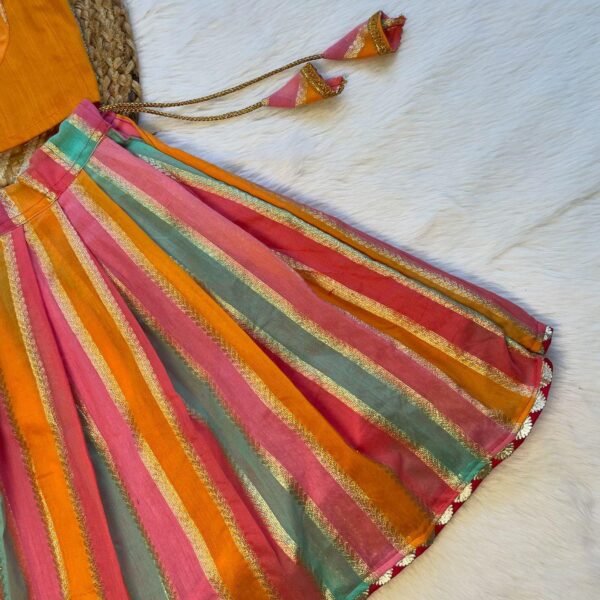Multi Color Semi Banarasi Skirt & Mustard yellow raw silk top - (Ready to Dispatch)