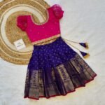 Bluish Voilet Banarasi Skirt(Long Border) & Pink Net Sleeves Silk Top - (Ready To Dispatch)