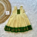 Off White & Bottle Green Color Border Sleeveless Madurai Sungudi cotton frock (Ready to Dispatch)