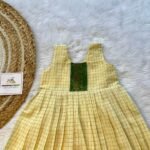 Off White & Bottle Green Color Border Sleeveless Madurai Sungudi cotton frock (Ready to Dispatch)