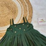 Dark Green Strap Sleeves Frill Silk Frock - Midi Length (Ready to Dispatch)