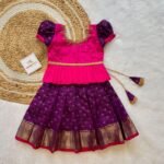 Mulberry Purple Color Short Border Semi Kanchipattu Skirt & Pink Silk Top - (Ready to Dispatch)