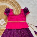 Mulberry Purple Color Short Border Semi Kanchipattu Skirt & Pink Silk Top - (Ready to Dispatch)