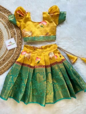 Yellow & Ramar Green Pichwai Silk Lehenga Set for Cute Divas - (Ready to Dispatch)