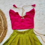 Apple Green Color Banarasi Skirt & Butterfly Sleeves Pink Silk Top  - (Ready to Dispatch)