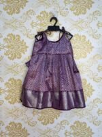 Dark Purple With Zari Border Silk Knot Frock  - Midi length (Ready To Dispatch)