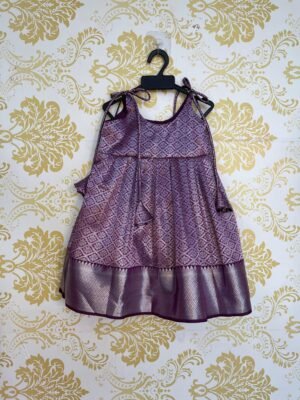 Dark Purple With Zari Border Silk Knot Frock  - Midi length (Ready To Dispatch)