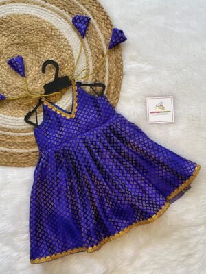 Blue Brocade Silk Knot Frock (Ready to Dispatch)