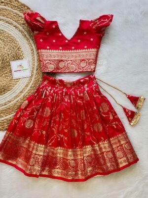 Red Color Pure Bananasi Silk Zari Weaving Lehenga Set - (Ready to Dispatch)