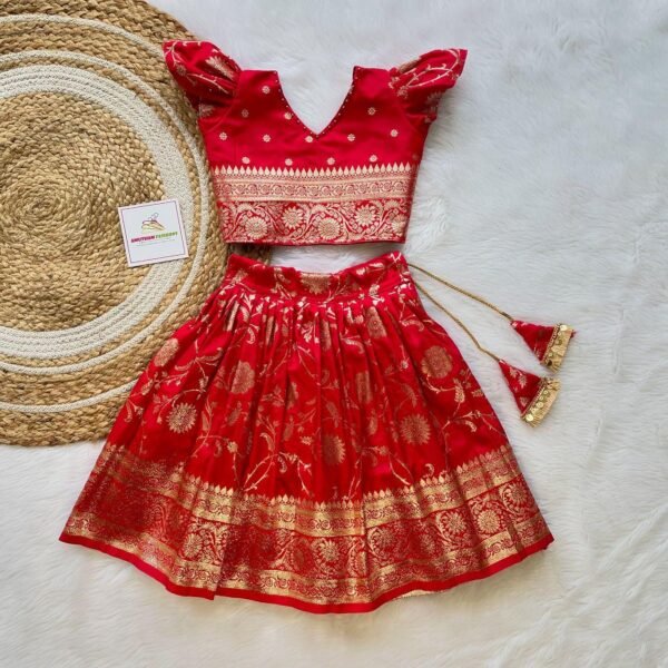 Red Color Pure Bananasi Silk Zari Weaving Lehenga Set - (Ready to Dispatch)