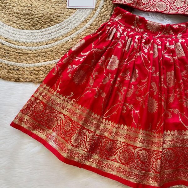 Red Color Pure Bananasi Silk Zari Weaving Lehenga Set - (Ready to Dispatch)