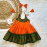 Pure Handloom Sungudi Cotton Frock - Orange & Green Combo (Ready to Dispatch)