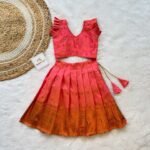 Peachy Pink Paithani Silk Paavadai & Sattai - (Ready to Dispatch)