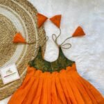 Pure Handloom Sungudi Cotton Frock - Orange & Green Combo (Ready to Dispatch)