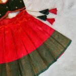 Tomato Red & Dark Green Banarasi Silk Copper Zari Weaving Paavadai & Sattai  - (Ready to Dispatch)