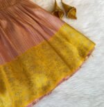 Peach Color Semi Banarasi Silk Frock & Lemon Yellow Sleeveless Jacket (Ready to Dispatch)