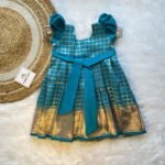 Light Blue checked zari weaving in Short Length Paithani Border Silk Frock (Ready to Dispatch)