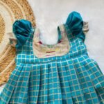 Light Blue checked zari weaving in Short Length Paithani Border Silk Frock (Ready to Dispatch)