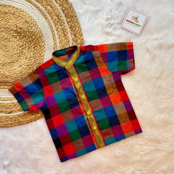 Multi Color Checked Boys Ethnic Cotton Shirt for Kids (Pre-Booking)