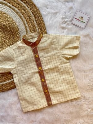 White Color Sungudi Cotton Boys Ethnic Cotton Shirt for Kids (Pre-Booking)