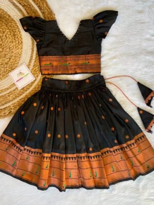 Black Color Pure Paithani Silk Copper Zari Weaving Paavadai & Sattai - (Ready to Dispatch)