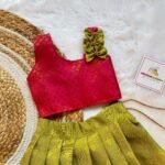 Apple Green Color Kora Banarasi Silk Skirt & Pink Brocade Silk Top - (Ready to Dispatch)