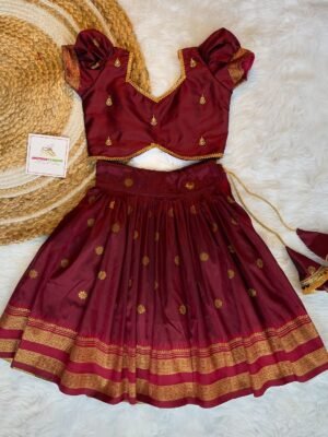 Dark Maroon Color Paithani Soft Silk Paavadai & Sattai - (Ready to Dispatch)