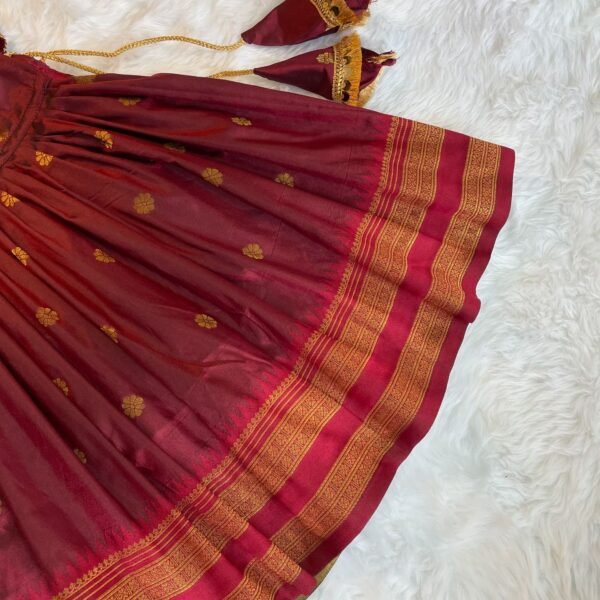 Dark Maroon Color Paithani Soft Silk Paavadai & Sattai - (Ready to Dispatch)