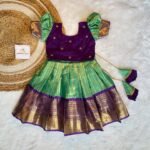 Premium Semi Kanchipattu Long Border Paavadai and Sattai - Pastel Green & Voilet Combo - (Ready to Dispatch)