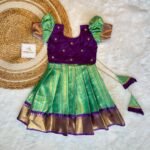 Premium Semi Kanchipattu Short Border Paavadai and Sattai - Pastel Green & Voilet Combo - (Ready to Dispatch)