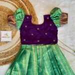 Premium Semi Kanchipattu Short Border Paavadai and Sattai - Pastel Green & Voilet Combo - (Ready to Dispatch)