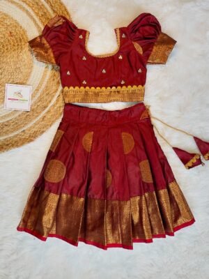 Dark Maroon Color Mugavai Pattu Paavadai & Sattai (Pre Booking)