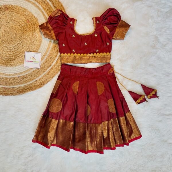 Dark Maroon Color Mugavai Pattu Paavadai & Sattai (Pre Booking)
