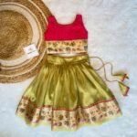 Pastel Green Crush Tissue Silk Paavadai in Paithani Border & Pink Raw Silk Top (Ready to Dispatch)