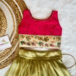 Pastel Green Crush Tissue Silk Paavadai in Paithani Border & Pink Raw Silk Top (Ready to Dispatch)