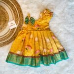 Yellow Pichwai Silk One Side Sleeve Frock -(Ready to Dispatch)