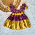 Premium Semi Kanchipattu Gown - Voilet & Yellow Combo (Long Border) Saree Available for Mom (Pre Booking)
