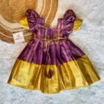 Premium Semi Kanchipattu Gown - Voilet & Yellow Combo (Long Border) Saree Available for Mom (Pre Booking)