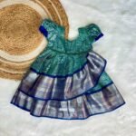 Light Blue & Dark Blue layered Semi Kanchipattu Frock - (Ready to Dispatch)